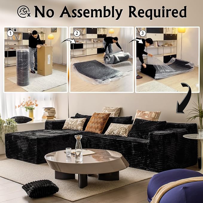 104" Cloud Sectional Couch with L-Shape Chaise， Modern Modular Sofa, Deep Seat Comfort, No Assembly Required(Plush Corduroy Fabric)
