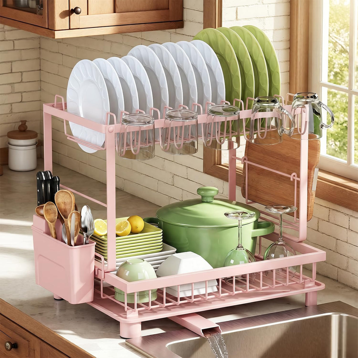 Pink Dish Rack,Drying Dish Rack Over Sink Dish Rack,Kitchen Organization Dish Drainer for Kitchen Counter