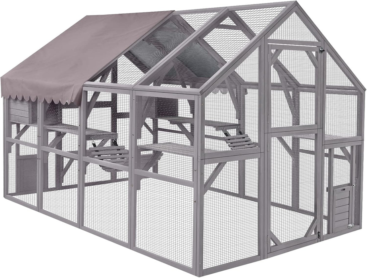 Large Outdoor Cat Enclosure with Bridges, Walkways & Resting Houses – Spacious Wooden Catio for Cats