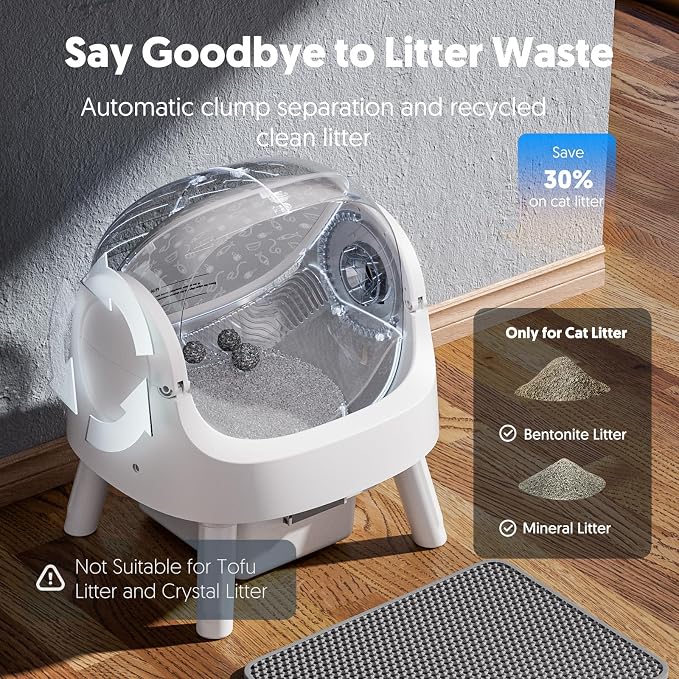Self Cleaning Litter Box, Open Top Automatic Litter Box for Multiple Cats, Multiple Layer Safety Protection, Liners and Mat Included