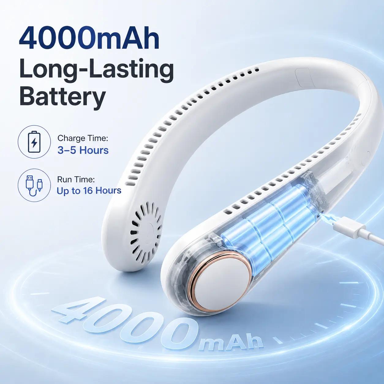 360° Airflow Portable Neck Fan – USB Rechargeable Hands-Free Cooling Fan for Travel, Office & Summer Outdoor Use