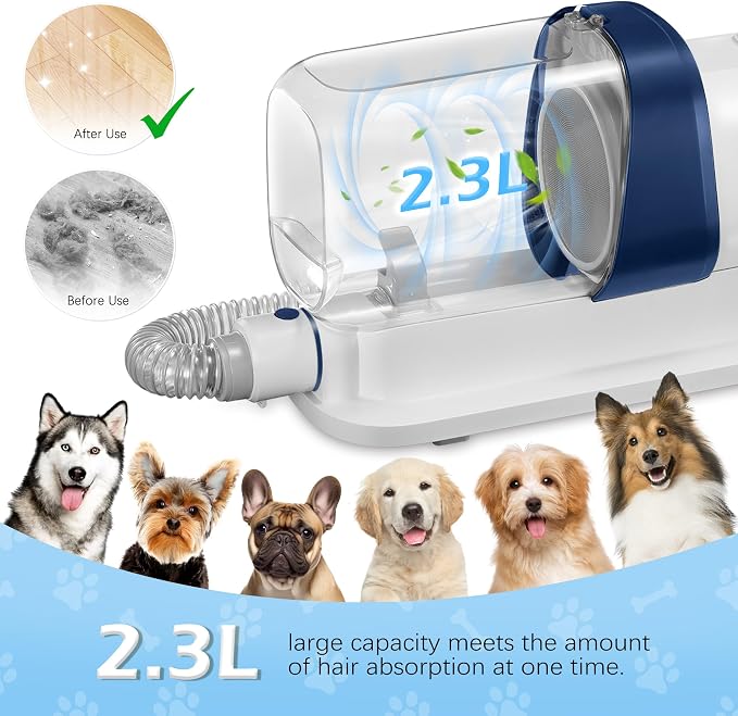 Dog Grooming Vacuum, Pet Grooming Vacuum Kit 2.3L Suction 99% Pet Hair with 5 Tools for Dog Cat for Shedding Grooming, Low Noise
