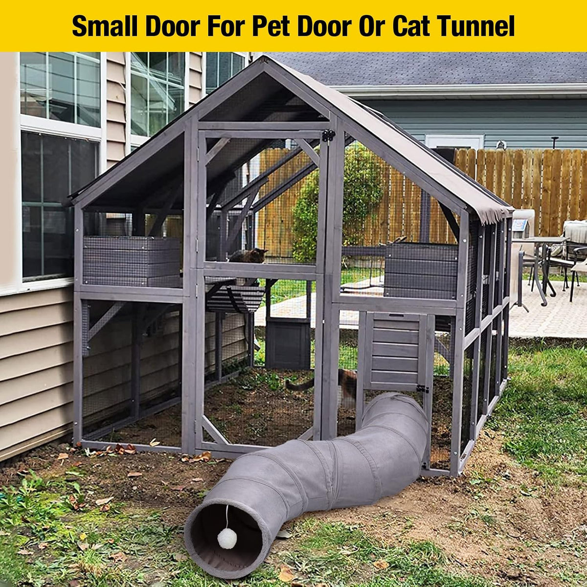 Large Outdoor Cat Enclosure with Bridges, Walkways & Resting Houses – Spacious Wooden Catio for Cats