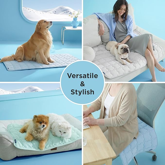 Cooling Mat for Dogs, Waterproof Reversible Pet Cooling Pad with Ice Silk & Soft Velvet, Washable Summer Pet Blanket for Couch, Bed, Crate, Floor, Car Seat