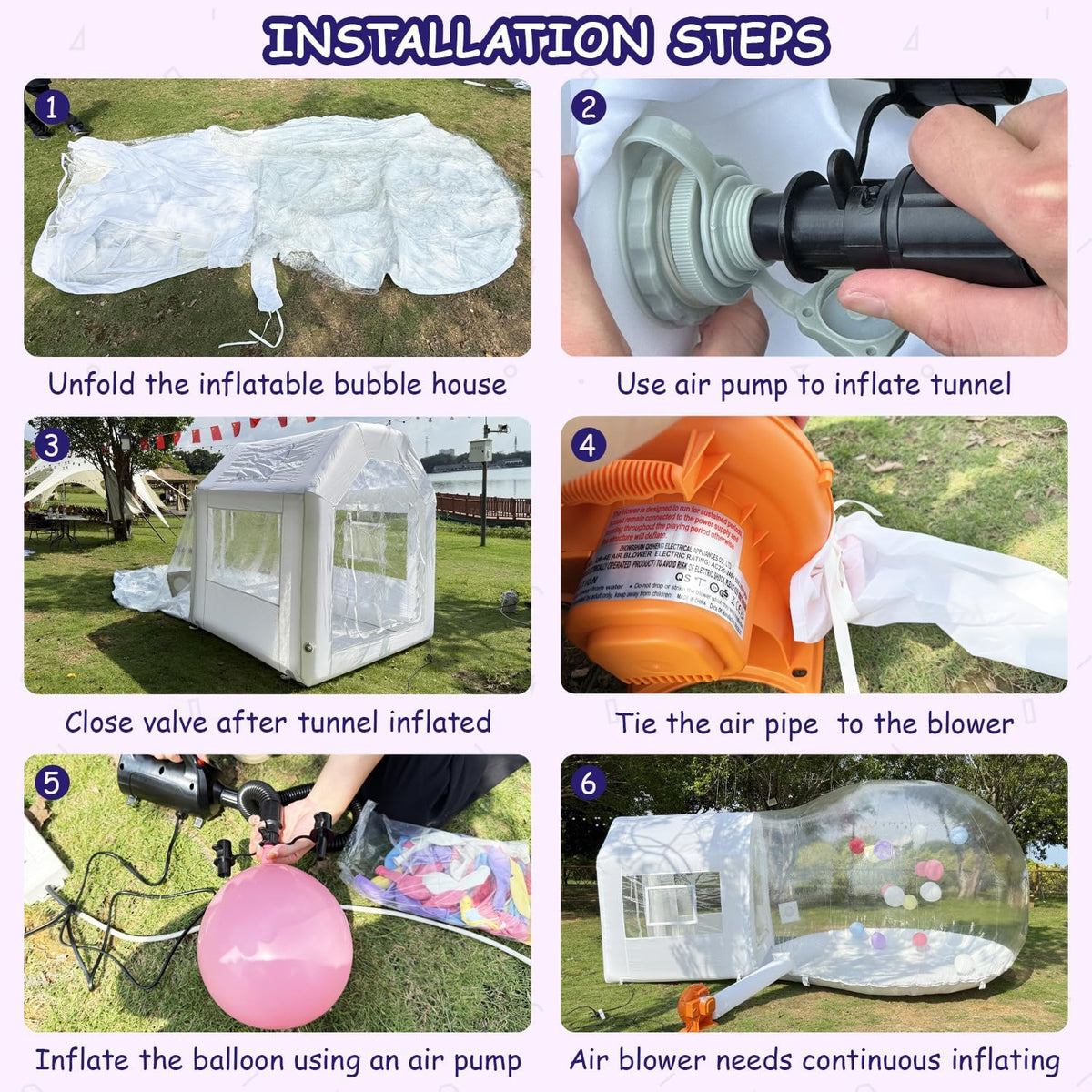 10ft Inflatable Bubble House Dome for Kids, TPU Balloon Tent for Parties | Made of Safe & Odor-Free Clear TPU Material, Comes with Detachable Separate Tent, Includes 450W Air Blower & 600W Air Pump