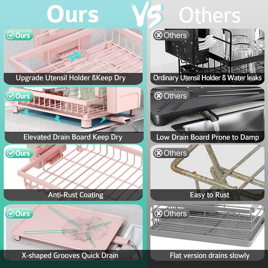 Pink Dish Rack,Drying Dish Rack Over Sink Dish Rack,Kitchen Organization Dish Drainer for Kitchen Counter
