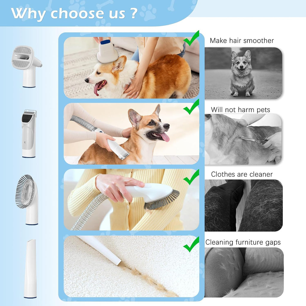 Dog Grooming Vacuum, Pet Grooming Vacuum Kit 2.3L Suction 99% Pet Hair with 5 Tools for Dog Cat for Shedding Grooming, Low Noise