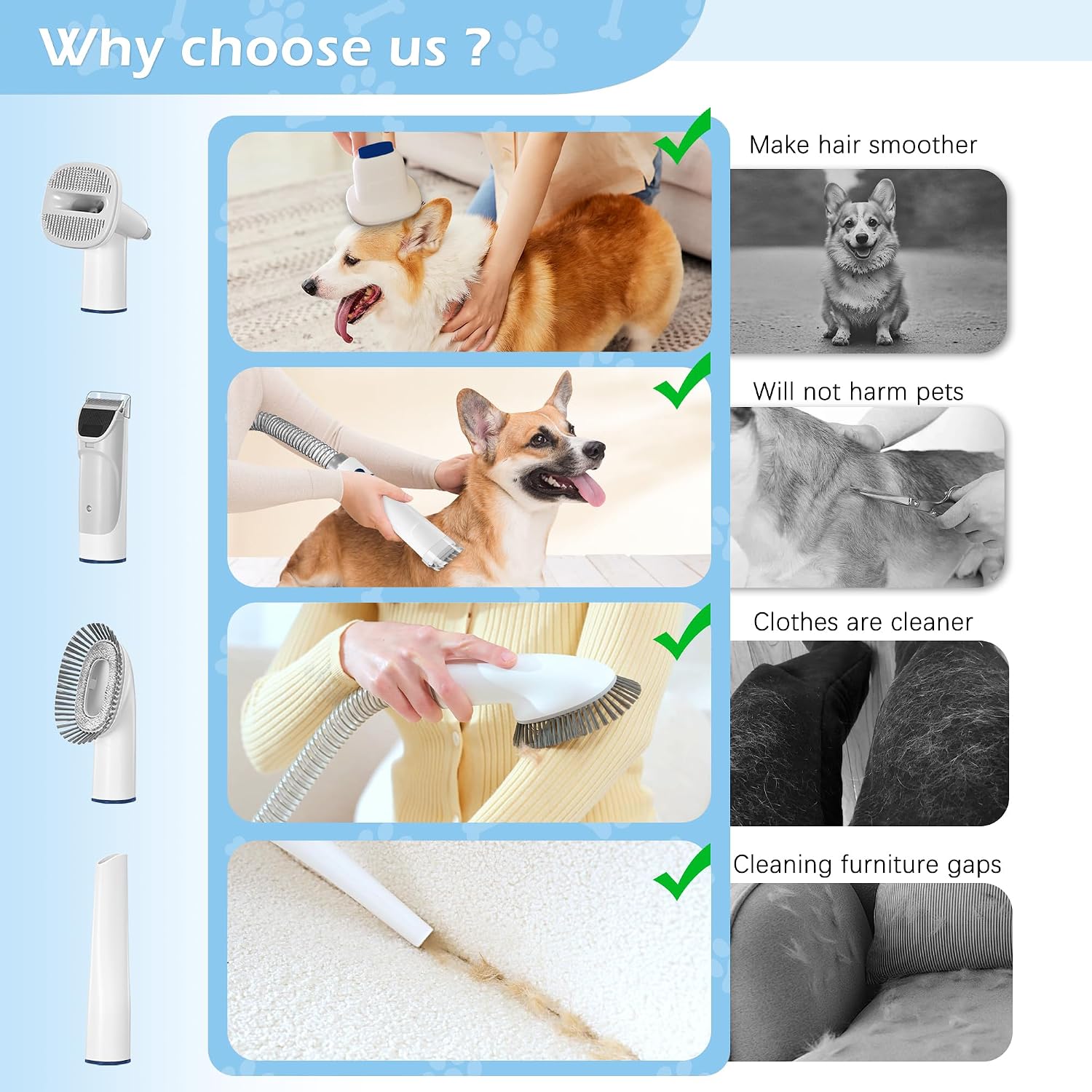 Dog Grooming Vacuum, Pet Grooming Vacuum Kit 2.3L Suction 99% Pet Hair with 5 Tools for Dog Cat for Shedding Grooming, Low Noise
