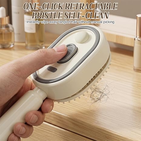 Electric Spray Hair Comb – 3-in-1 Steaming & Detangling Brush, Type-C Rechargeable, 10ml Refillable Tank for Water/Oil, Anti-Frizz, Hydrating for Dry/Curly Hair, Self-Cleaning (Cream)