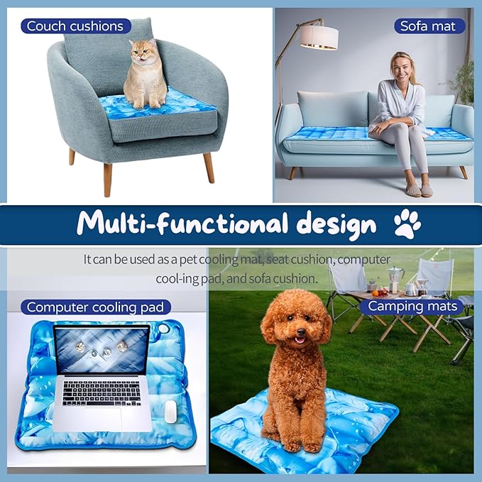 Cooling Mat for Dogs, Waterproof Reversible Pet Cooling Pad with Ice Silk & Soft Velvet, Washable Summer Pet Blanket for Couch, Bed, Crate, Floor, Car Seat