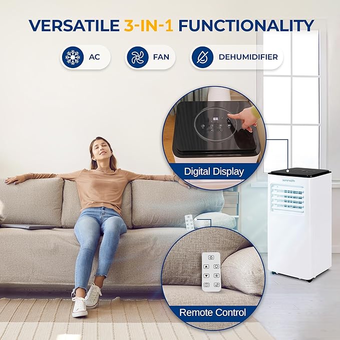 Portable Air Conditioner, 3-in-1 Compact Standing Air Conditioner , Floor AC Unit with LCD Remote Control, Auto Mode, Low Noise with Wrapped Compressor