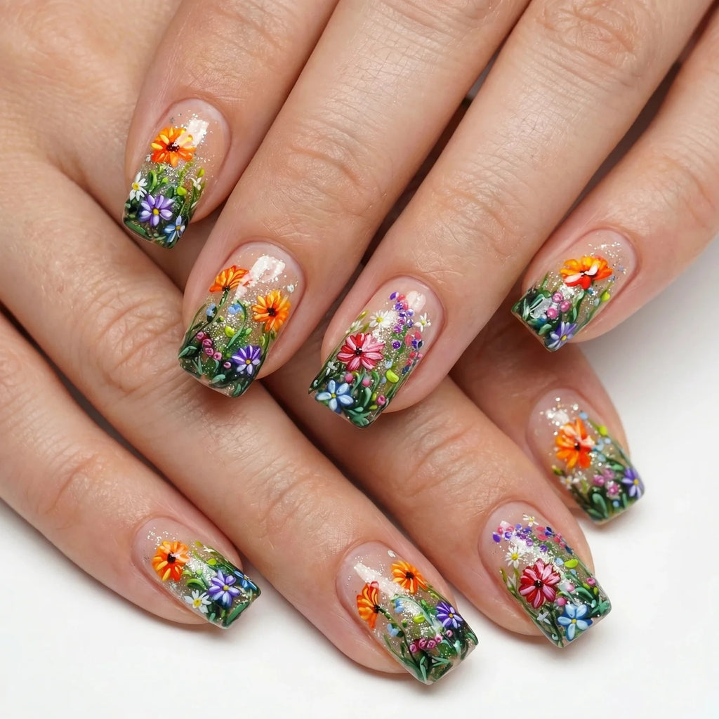 24pcs/Set Flowers Press-On Nails