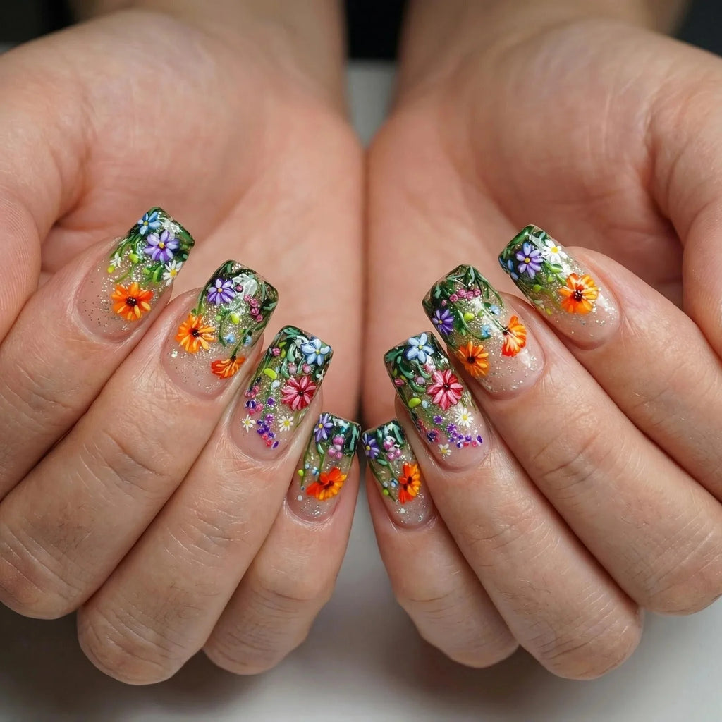 24pcs/Set Flowers Press-On Nails