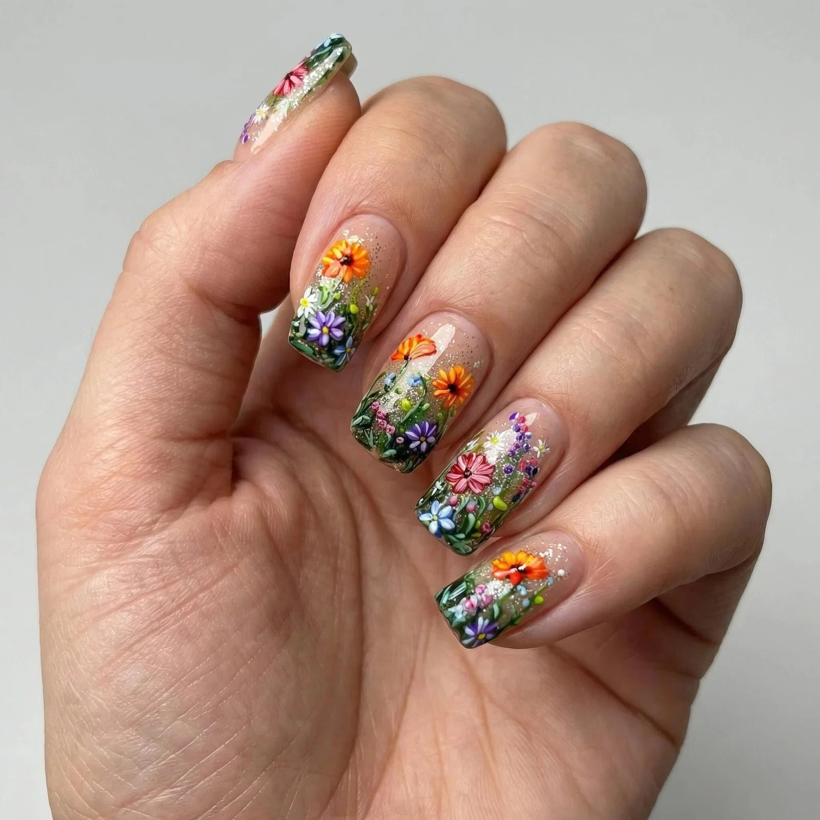 24pcs/Set Flowers Press-On Nails
