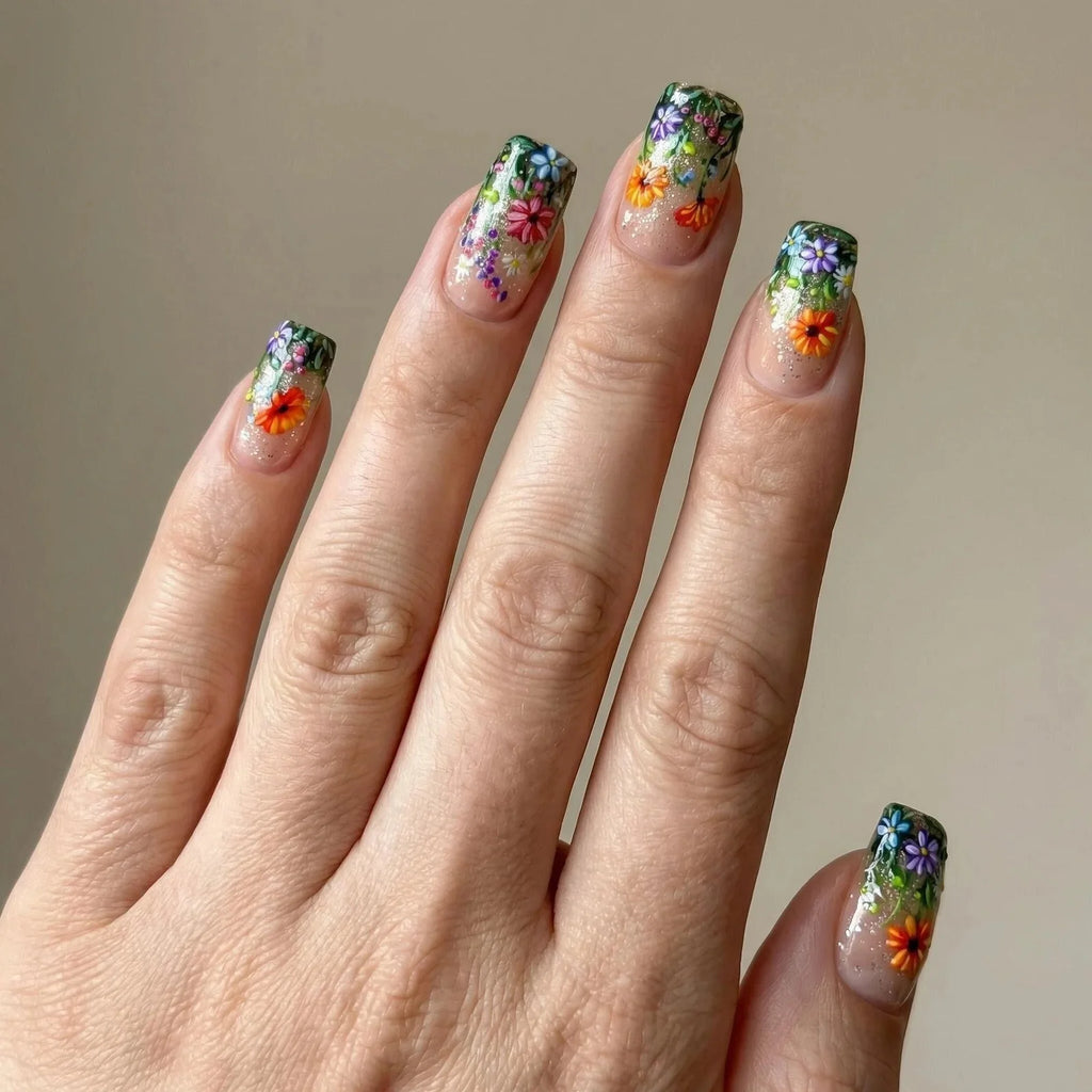 24pcs/Set Flowers Press-On Nails