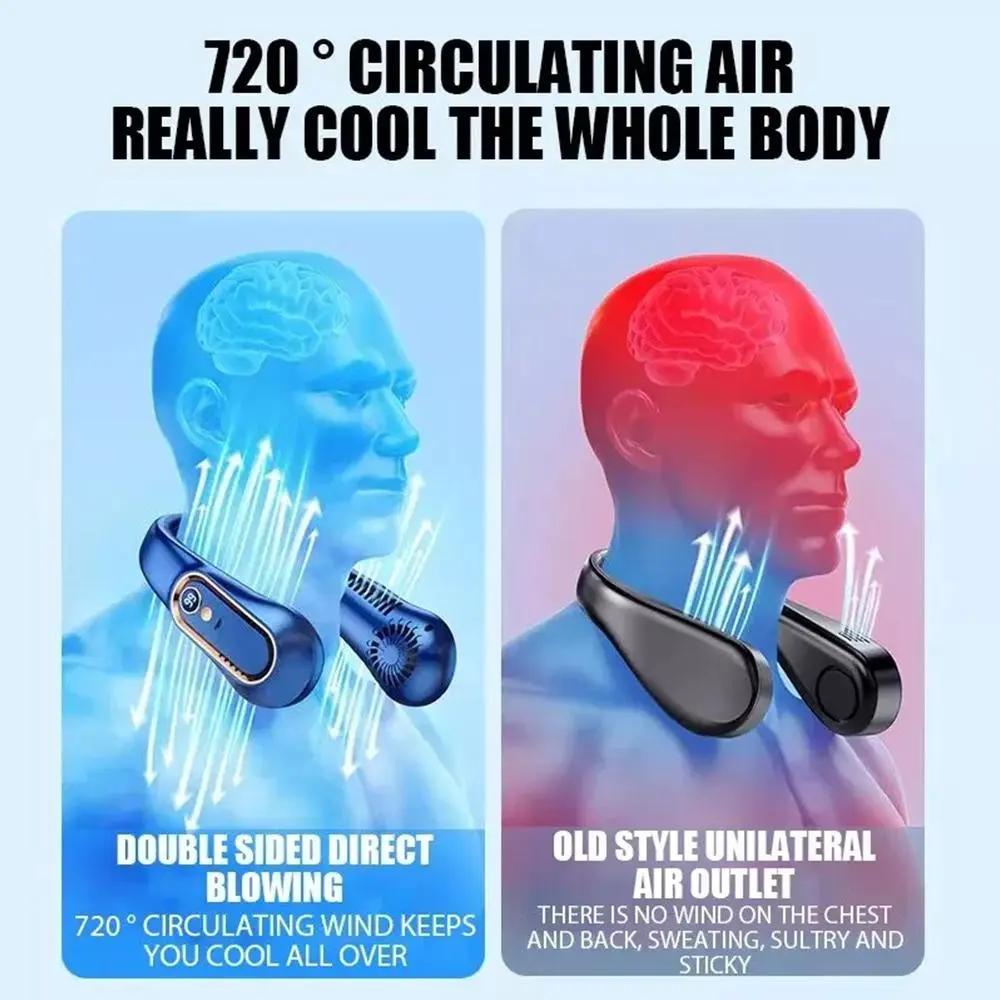 360° Airflow Portable Neck Fan – USB Rechargeable Hands-Free Cooling Fan for Travel, Office & Summer Outdoor Use