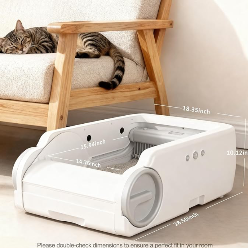 Open-Top Automatic Litter Box Self Cleaning Cat Litter Box Self-Cleaning Robot for Multiple Cats with Safety Sensors and APP Control for Large Cats