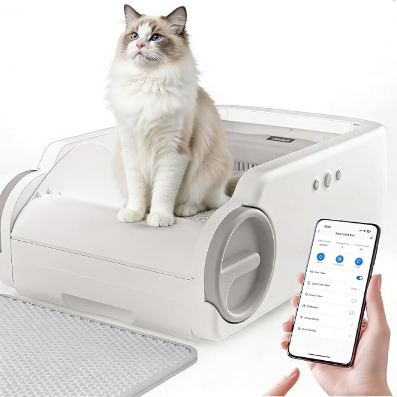 Open-Top Automatic Litter Box Self Cleaning Cat Litter Box Self-Cleaning Robot for Multiple Cats with Safety Sensors and APP Control for Large Cats