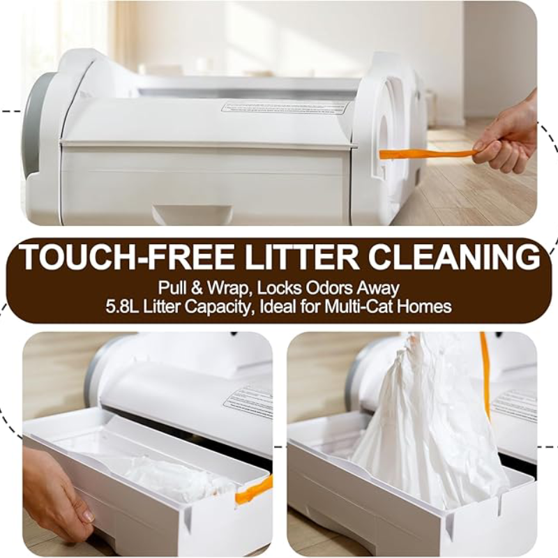 Open-Top Automatic Litter Box Self Cleaning Cat Litter Box Self-Cleaning Robot for Multiple Cats with Safety Sensors and APP Control for Large Cats
