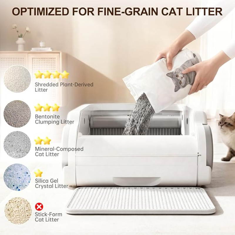 Open-Top Automatic Litter Box Self Cleaning Cat Litter Box Self-Cleaning Robot for Multiple Cats with Safety Sensors and APP Control for Large Cats