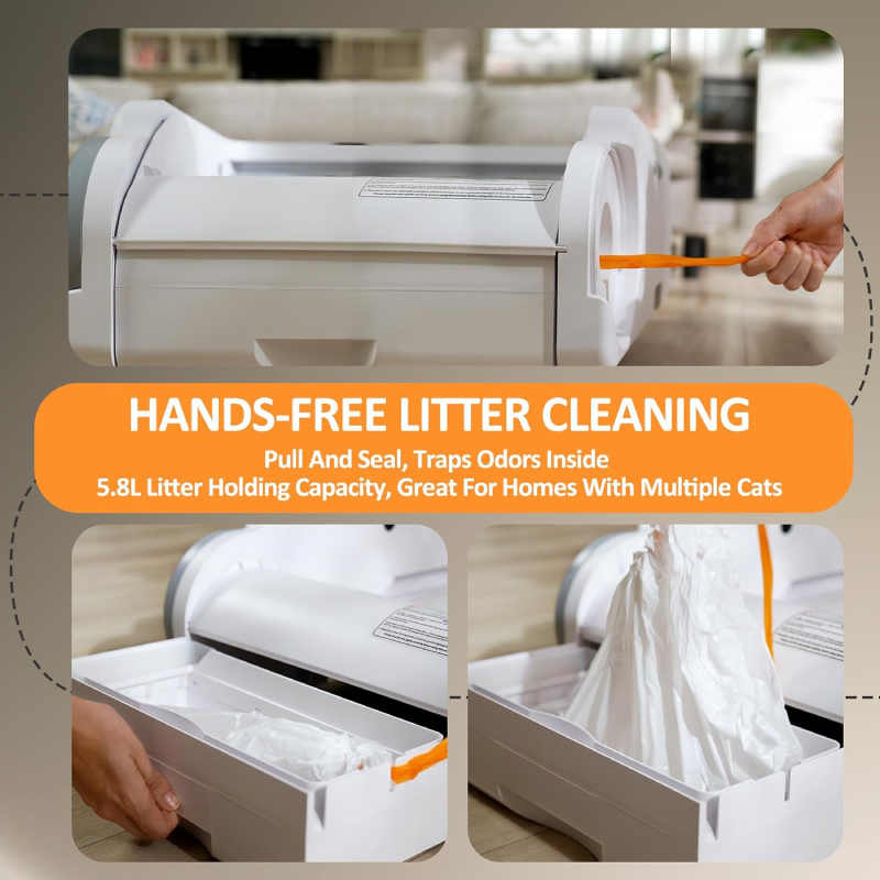 Open-Top Automatic Litter Box Self Cleaning Cat Litter Box Self-Cleaning Robot for Multiple Cats with Safety Sensors and APP Control for Large Cats