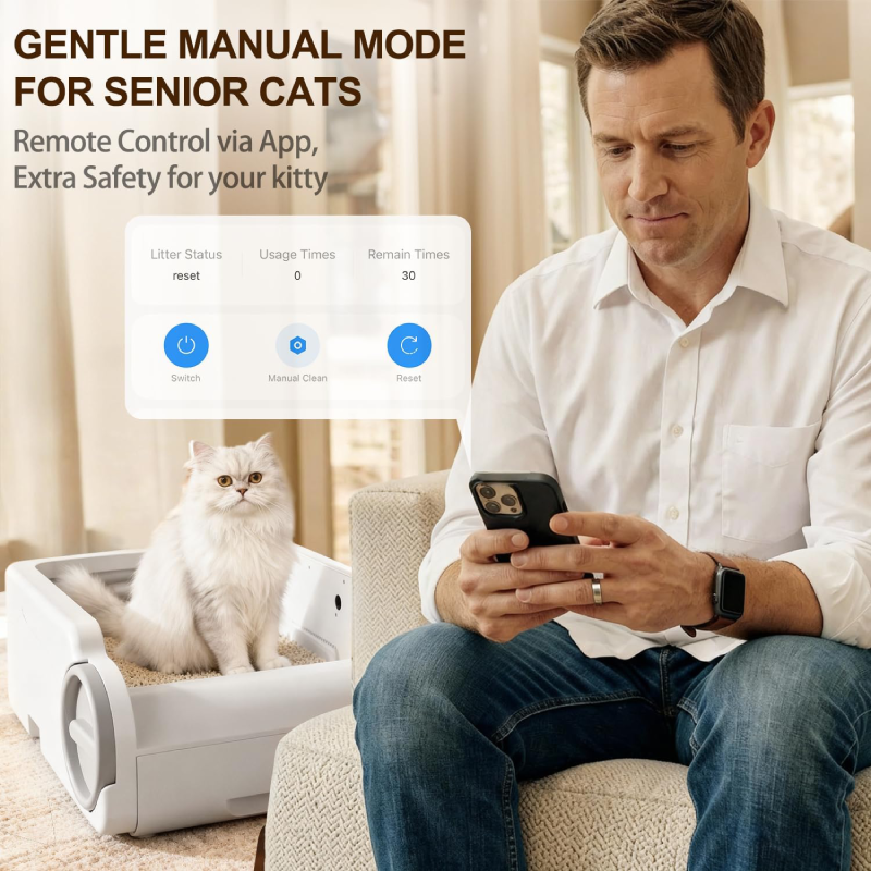 Open-Top Automatic Litter Box Self Cleaning Cat Litter Box Self-Cleaning Robot for Multiple Cats with Safety Sensors and APP Control for Large Cats