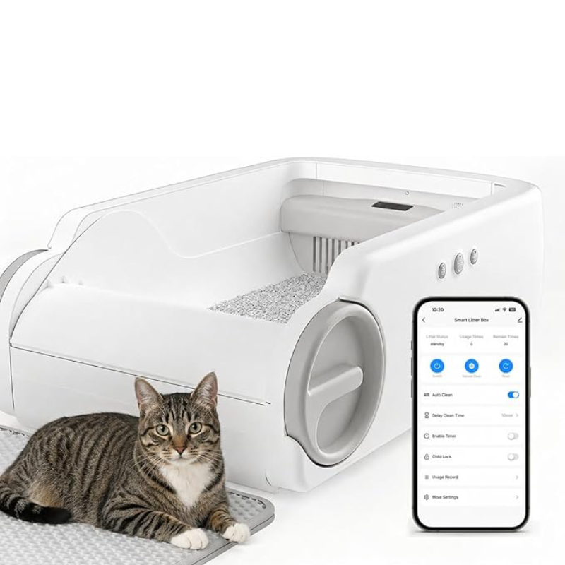 Open-Top Automatic Litter Box Self Cleaning Cat Litter Box Self-Cleaning Robot for Multiple Cats with Safety Sensors and APP Control for Large Cats