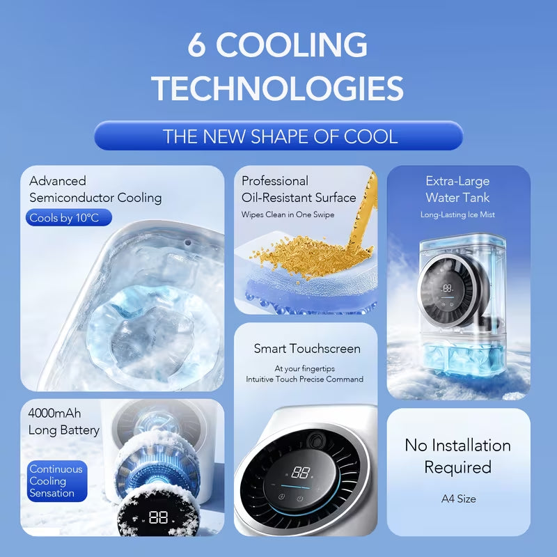 Mute Ice Fog Cooling Humidifier Fan Semiconductor Cooling USB Charging Portable Humidification Cooling Shock-proof and Shock-resistant, Durable, High-quality Fast Cooling, High-quality, Home Office, Dormitory, Bedroom