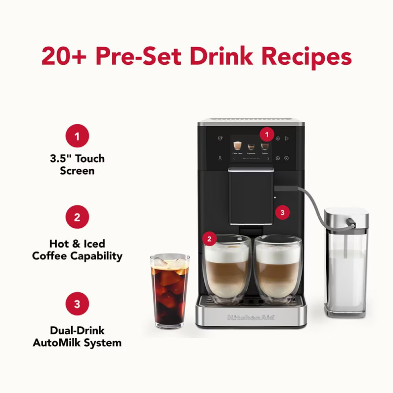 Fully Automatic Espresso Machine with Built-In Grinder, Milk Frother, Custom Coffee Settings & Iced Coffee Function