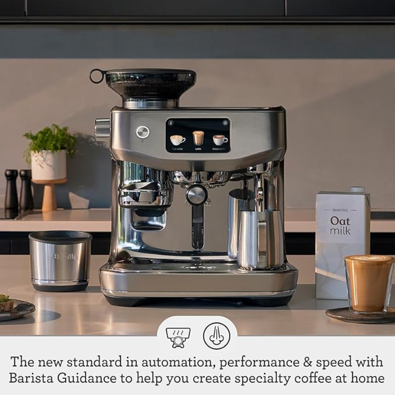 Automatic Espresso Machine with Built-In Grinder, Barista Coffee Maker with Milk Frother for Latte, Cappuccino & Cold Brew