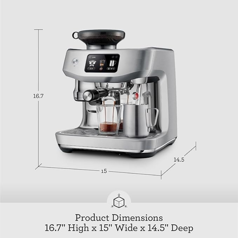 Automatic Espresso Machine with Built-In Grinder, Barista Coffee Maker with Milk Frother for Latte, Cappuccino & Cold Brew