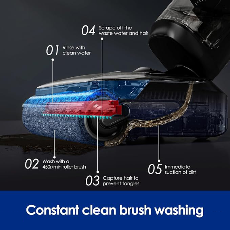 Cordless Wet & Dry Floor Vacuum Cleaner, 180° Lay-Flat Design, 50-Min Runtime, Anti-Tangle & Self-Cleaning System