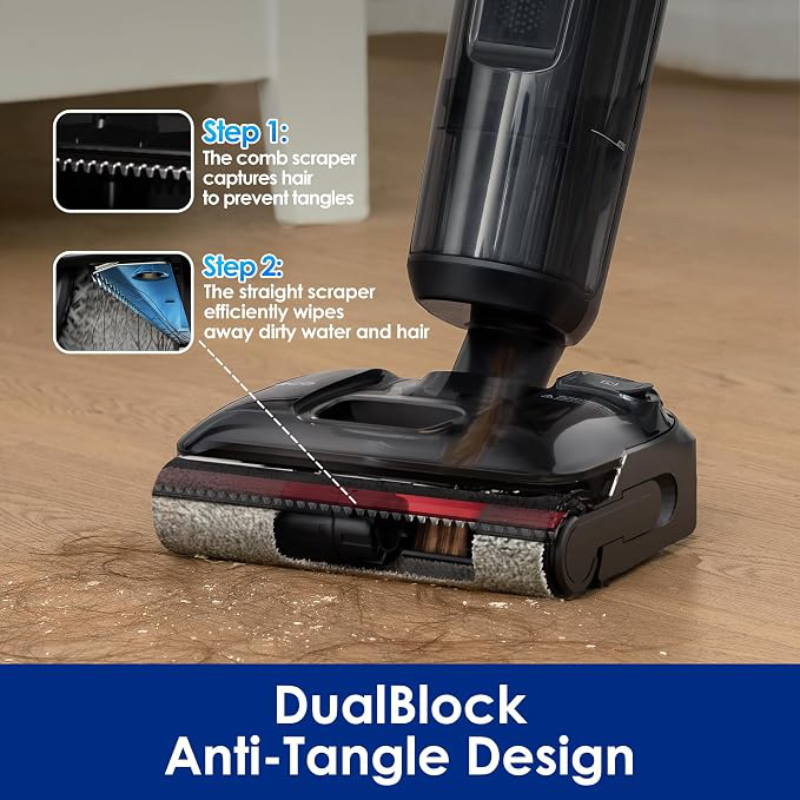 Cordless Wet & Dry Floor Vacuum Cleaner, 180° Lay-Flat Design, 50-Min Runtime, Anti-Tangle & Self-Cleaning System