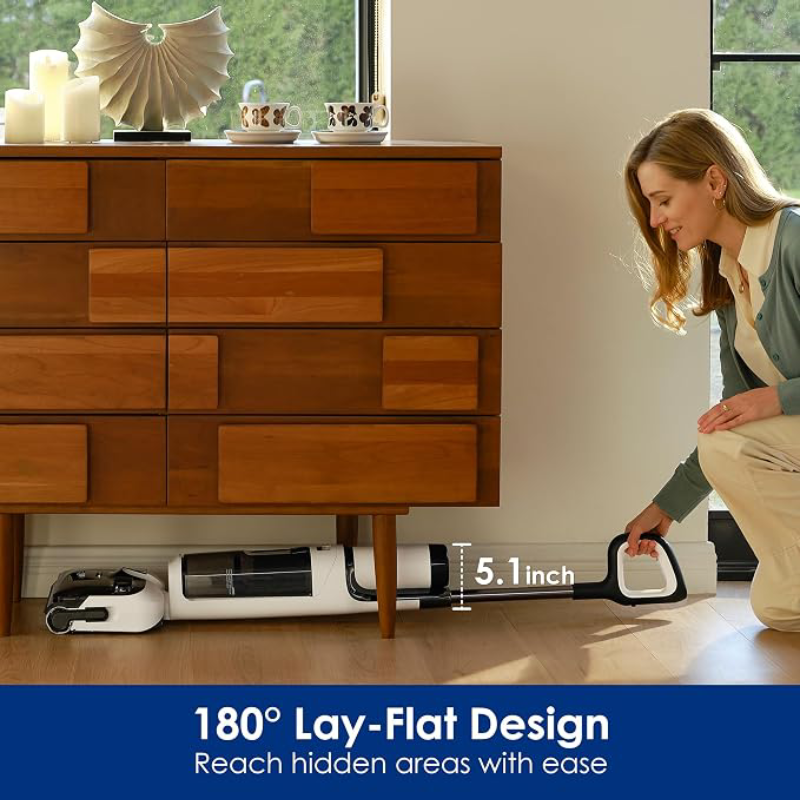 Cordless Wet Dry Vacuum Cleaner – 180° Lay Flat Floor Washer with Self-Cleaning System, Powerful Suction & Long Runtime for Home Cleaning