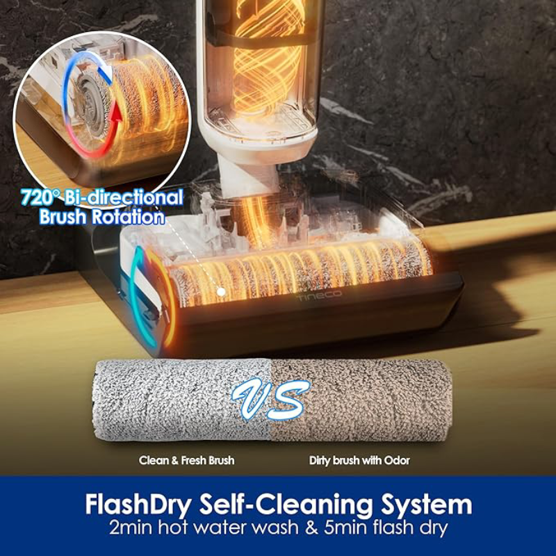 Cordless Wet Dry Vacuum Cleaner – 180° Lay Flat Floor Washer with Self-Cleaning System, Powerful Suction & Long Runtime for Home Cleaning
