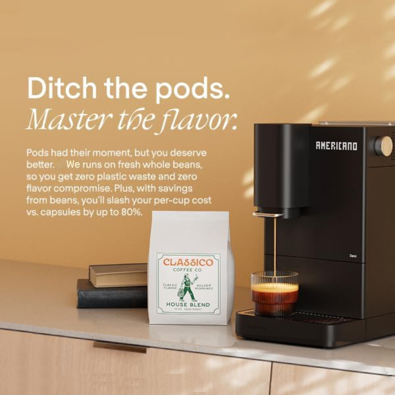 Compact Fully Automatic Espresso Machine with Built-In Grinder, Adjustable Brewing Settings, One-Touch Coffee Making & Self-Cleaning