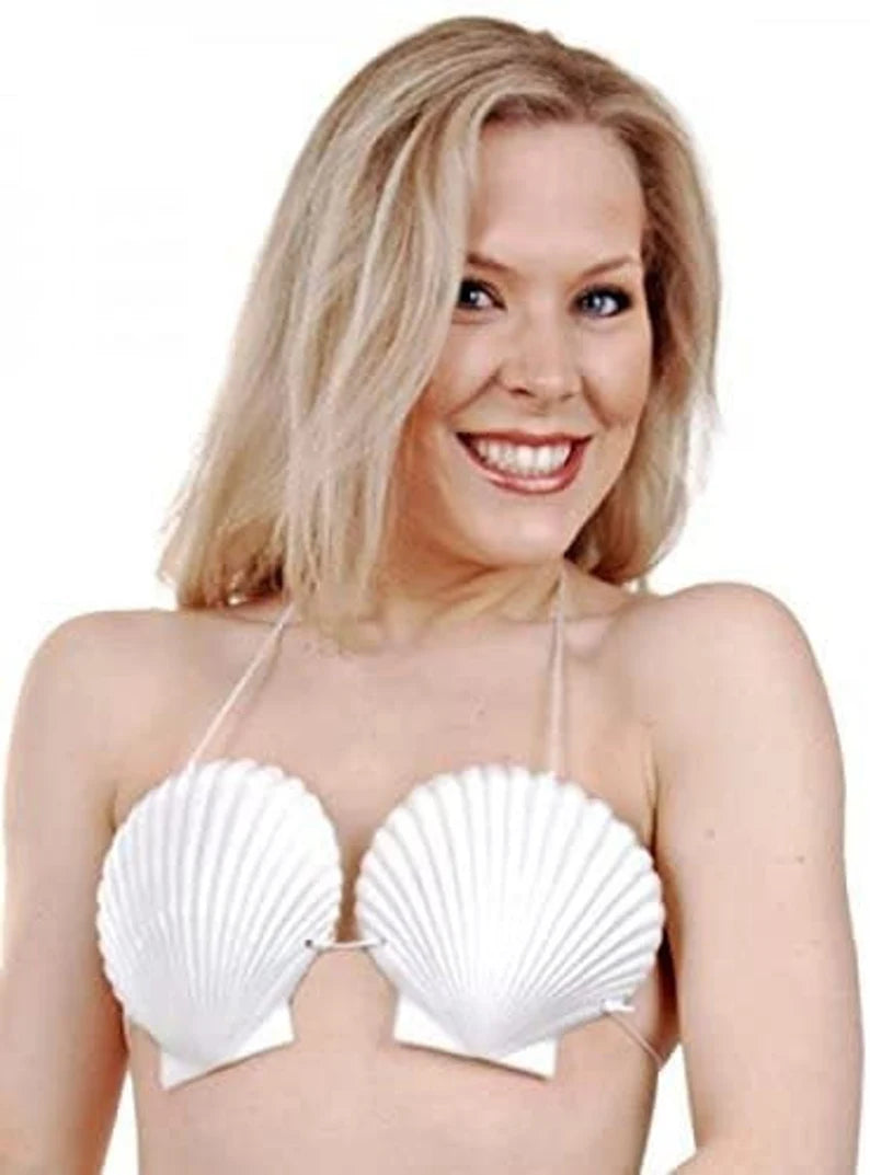 SHELL BRA Costume Clam Luau Mermaid Bikini Top Plastic Laby Gags Sea Adult MTV