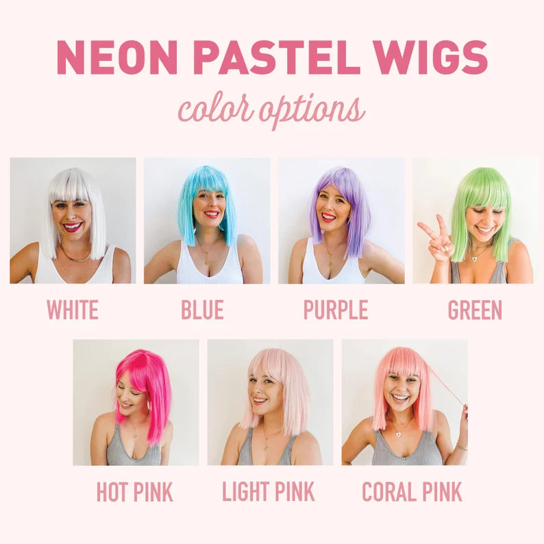 Bachelorette Party Wigs | Neon Pastel Wig with Adjustable Netting | Bridal Party Favors, Gifts, Accessories, Decor | Bachelorette Party Hat