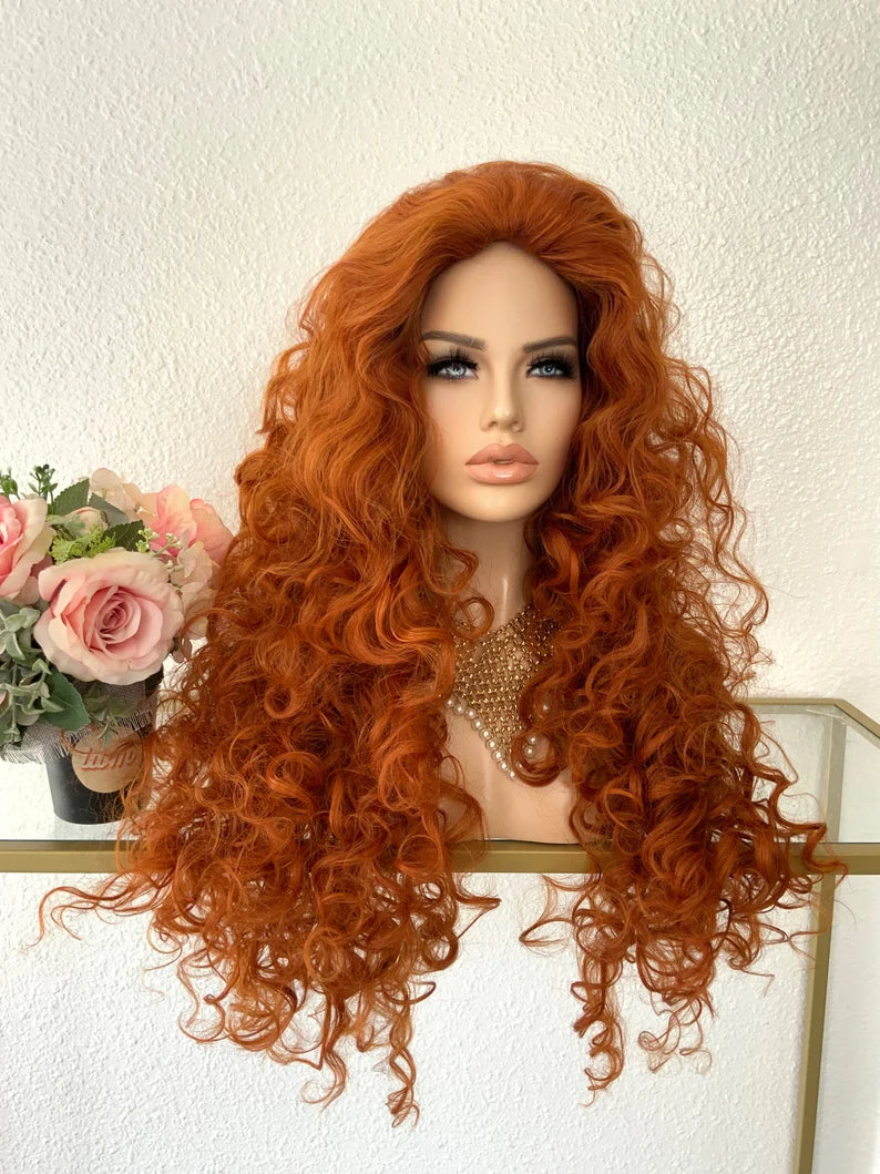 Brave Merida Wig: Orange Curly Costume Wig, Heat-Resistant Fiber 28 inch