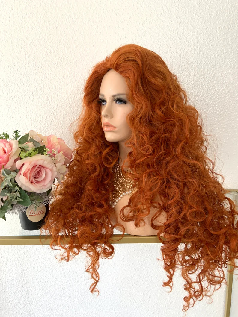 Brave Merida Wig: Orange Curly Costume Wig, Heat-Resistant Fiber 28 inch