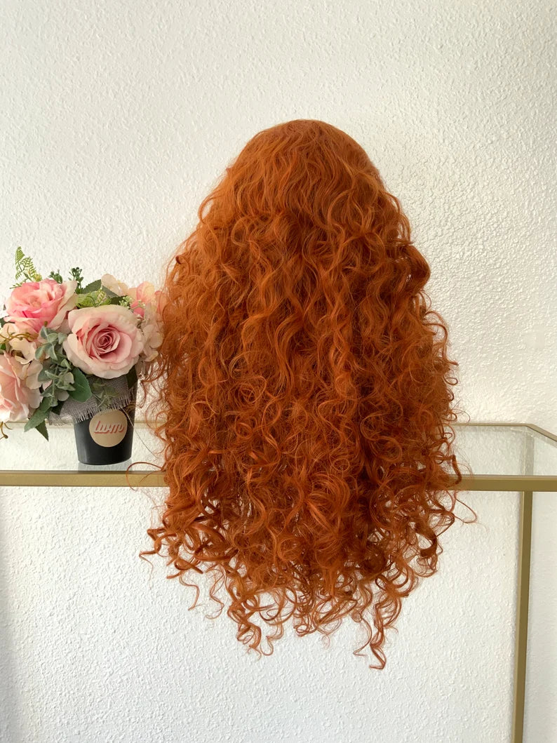 Brave Merida Wig: Orange Curly Costume Wig, Heat-Resistant Fiber 28 inch