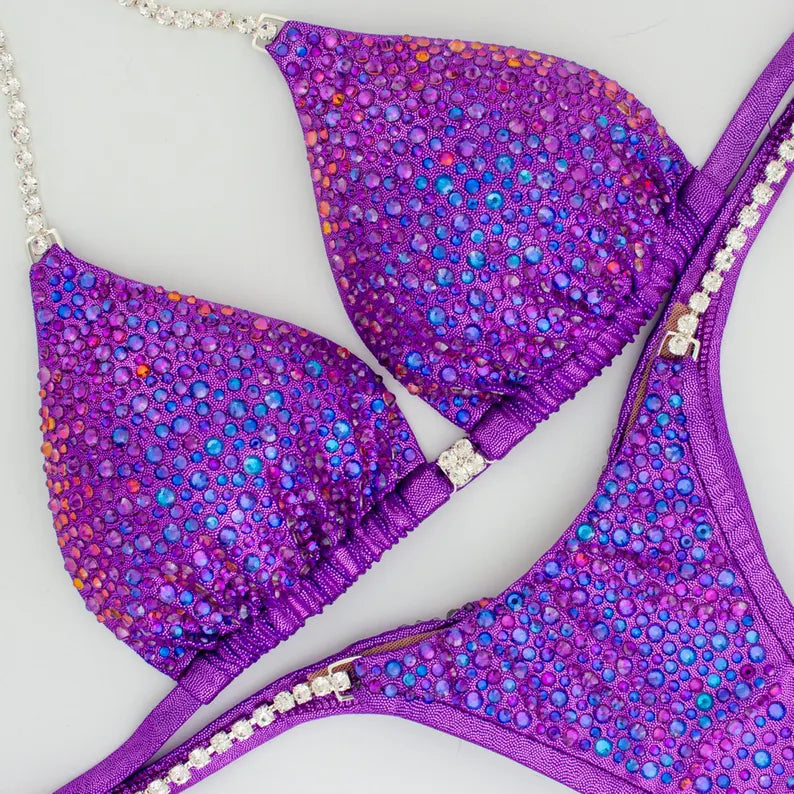 Purple Sparkly Bikini with Rhinestones Comfortable Custom Fit Rhinestone Detail Comfortable Fit