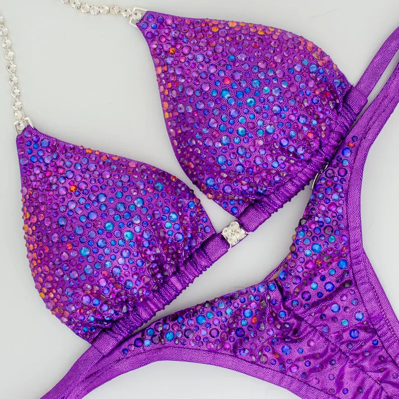 Purple Sparkly Bikini with Rhinestones Comfortable Custom Fit Rhinestone Detail Comfortable Fit