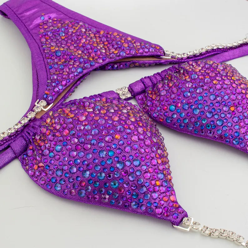 Purple Sparkly Bikini with Rhinestones Comfortable Custom Fit Rhinestone Detail Comfortable Fit
