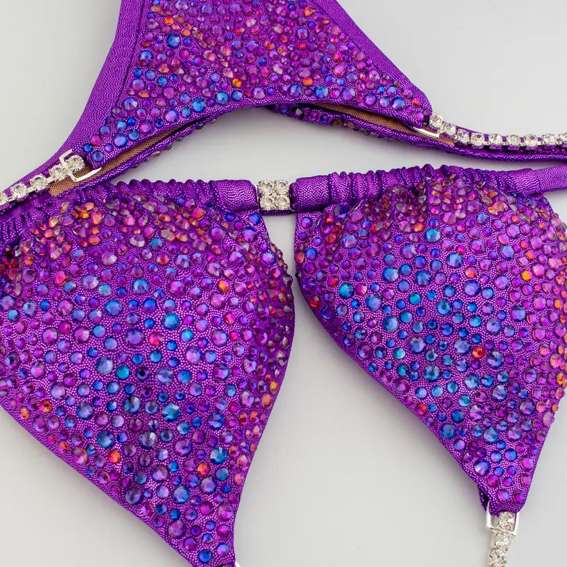 Purple Sparkly Bikini with Rhinestones Comfortable Custom Fit Rhinestone Detail Comfortable Fit