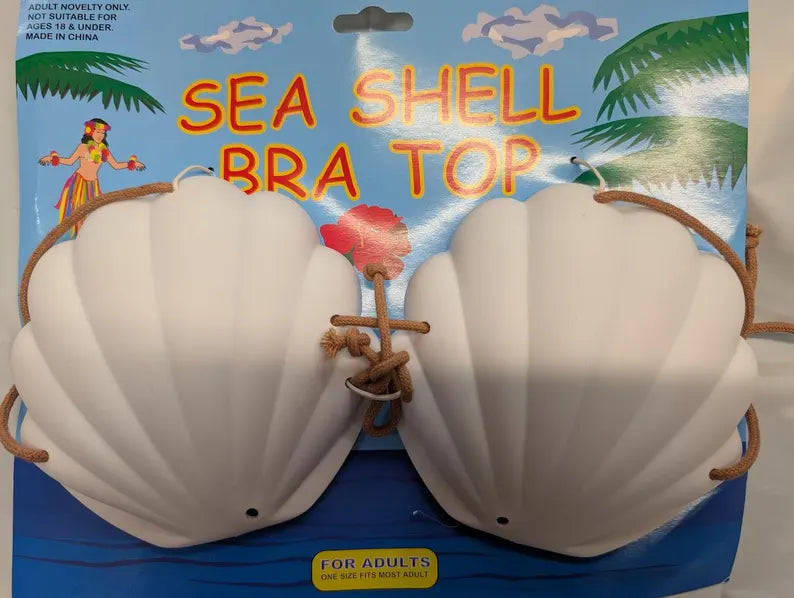 SHELL BRA Costume Clam Luau Mermaid Bikini Top Plastic Laby Gags Sea Adult MTV