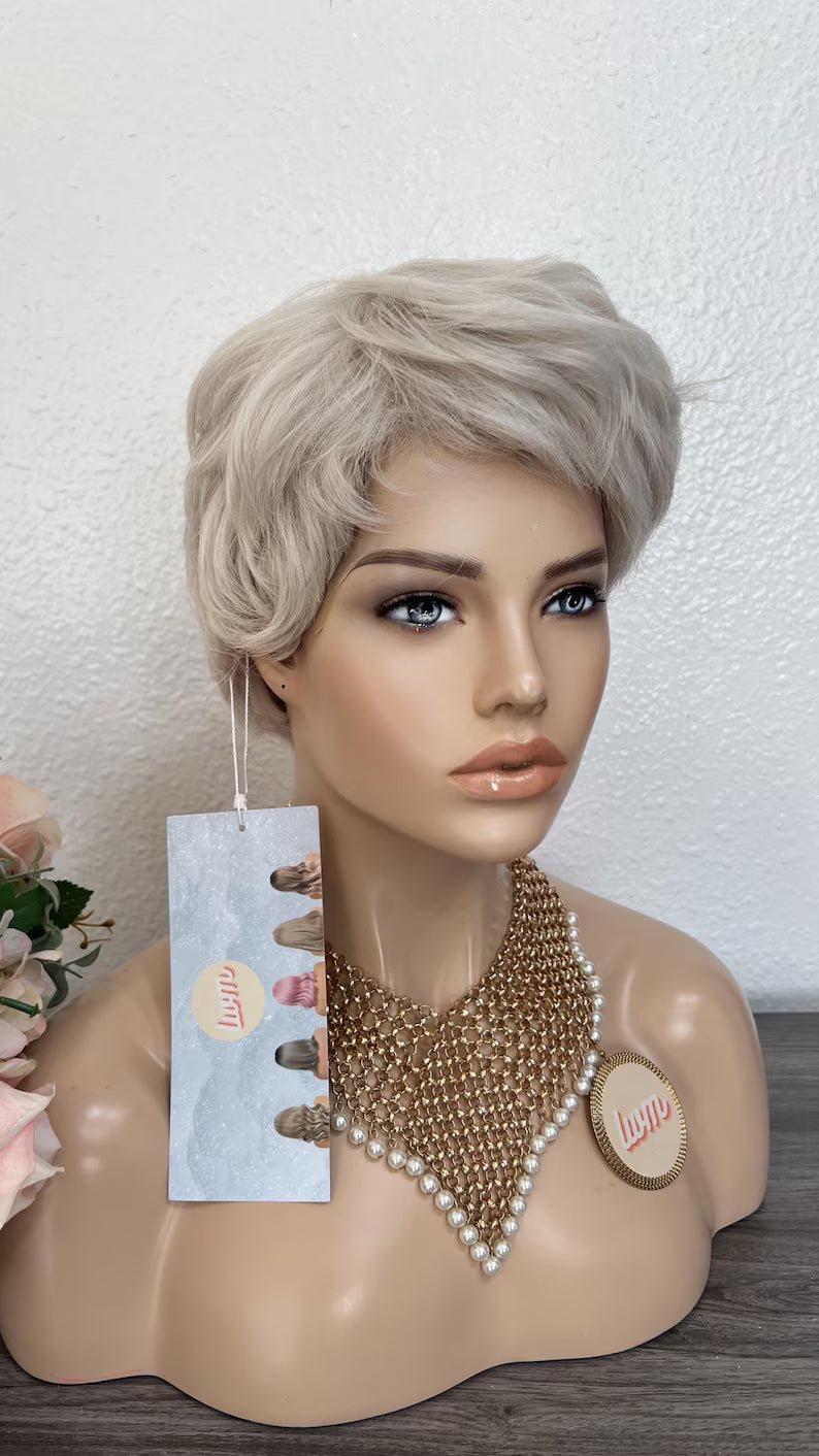 Silver Pixie Wig: Heat-Resistant Synthetic Hair | Little Wig Museum