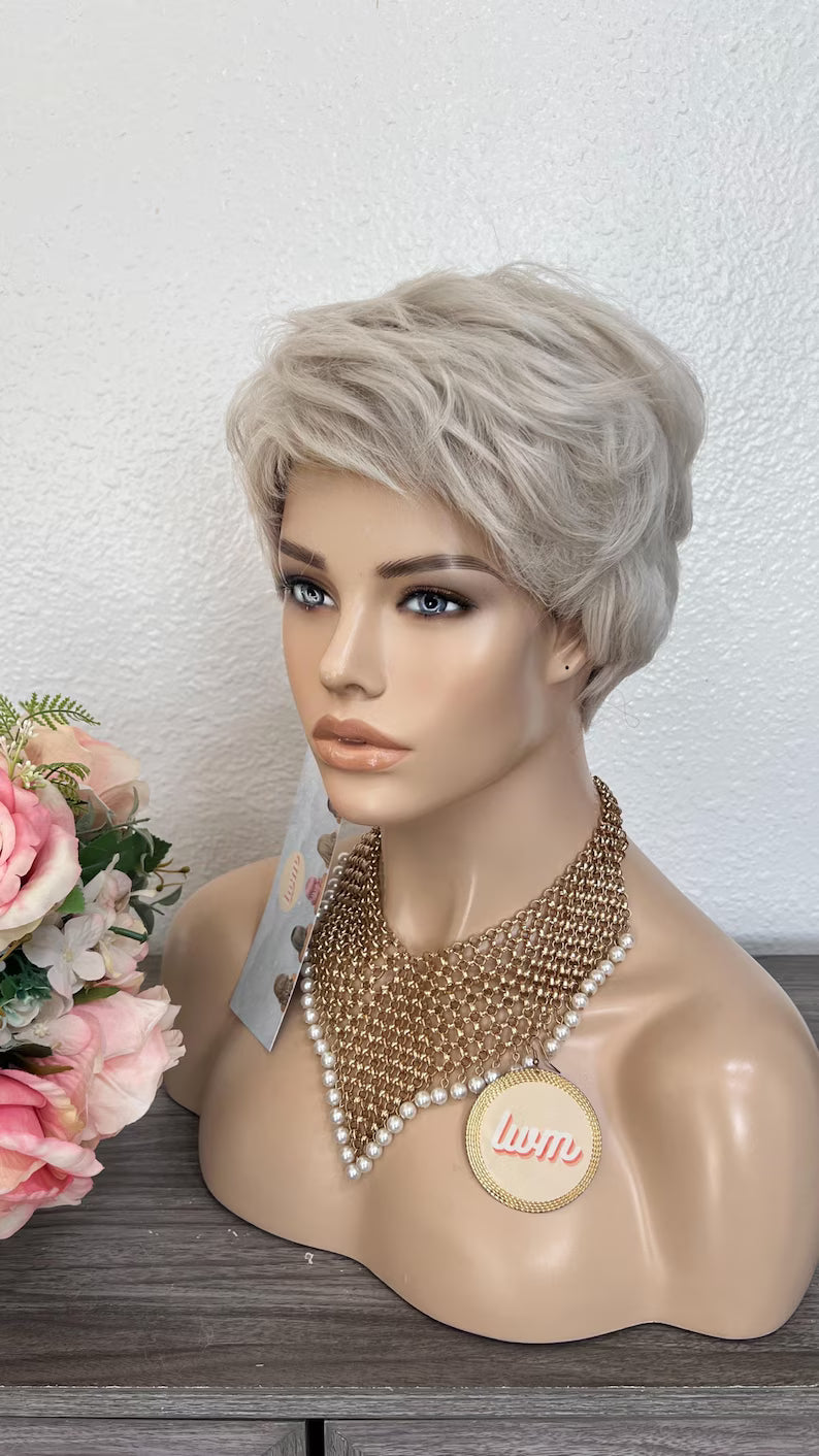 Silver Pixie Wig: Heat-Resistant Synthetic Hair | Little Wig Museum