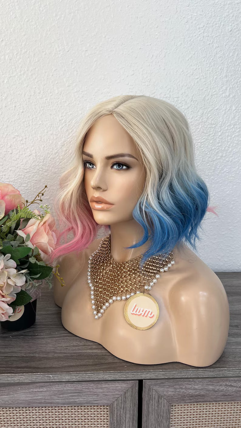 Enid Sinclair Wig: Blonde Pink Blue Cosplay - Addams Family Wolf Girl