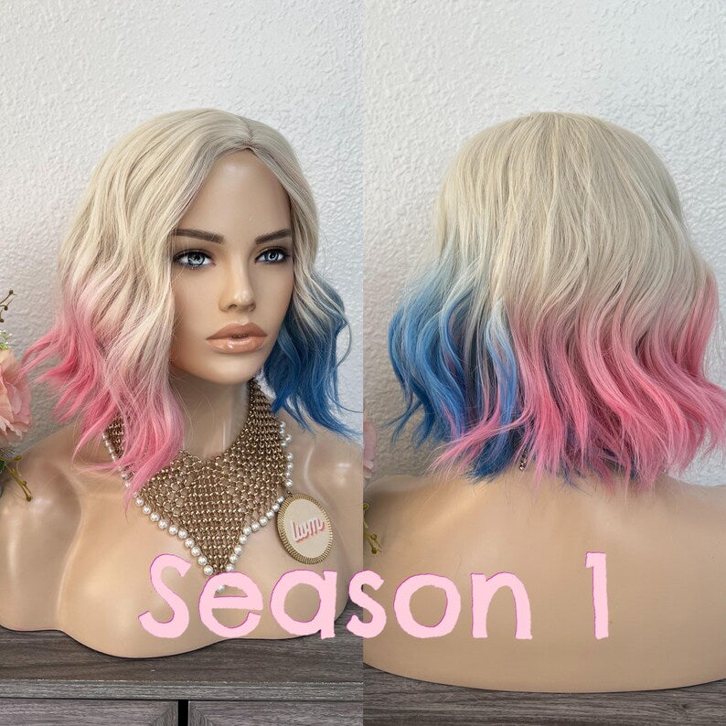 Enid Sinclair Wig: Blonde Pink Blue Cosplay - Addams Family Wolf Girl